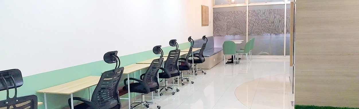 Working space blue coffee